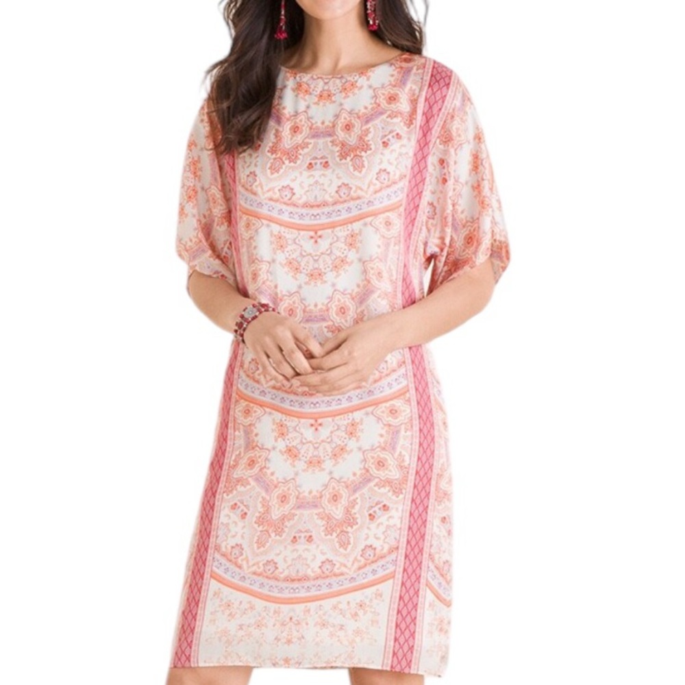 Chicos Scarf Paisley Floral Soft Nectarine Pink Lined Shift DressWomen's Size16